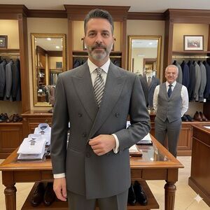 Vintage ISSIMO Men Italy Double Breasted Suit 2pc Wool Subtle Striped 40R 32x29